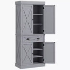 HOMCOM Meuble de Rangement sur Pied Moderne de Style Ferme, Armoire de Cuisine avec 4 Portes, 6 Niveaux, 1 Tiroir et 4 Étagères Réglables