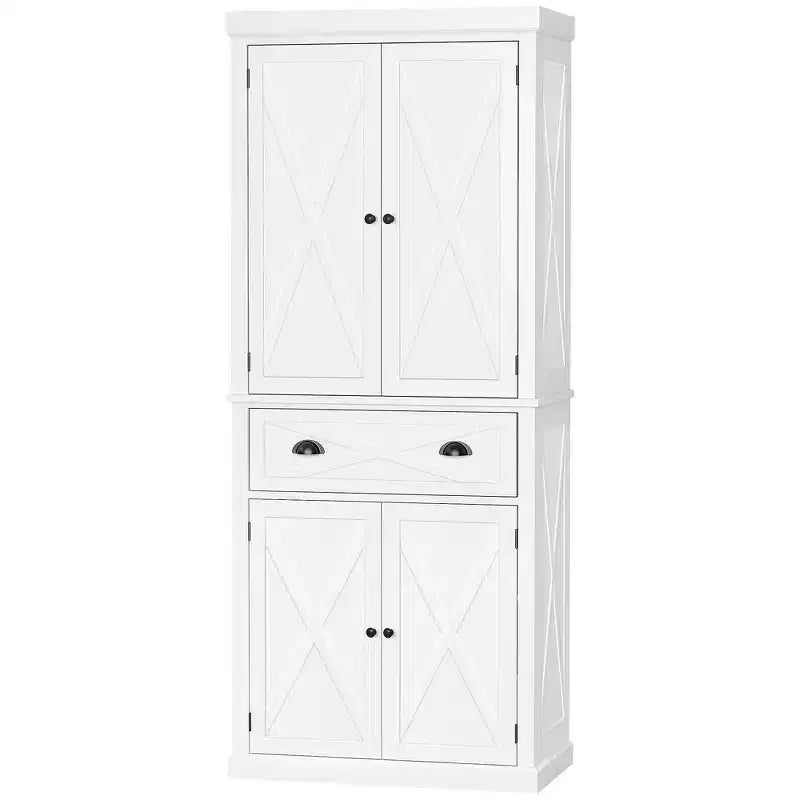 HOMCOM Meuble de Rangement sur Pied Moderne de Style Ferme, Armoire de Cuisine avec 4 Portes, 6 Niveaux, 1 Tiroir et 4 Étagères Réglables