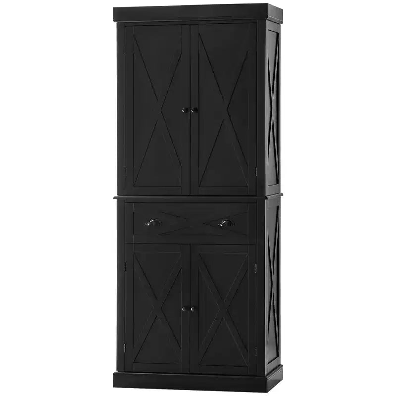 HOMCOM Meuble de Rangement sur Pied Moderne de Style Ferme, Armoire de Cuisine avec 4 Portes, 6 Niveaux, 1 Tiroir et 4 Étagères Réglables