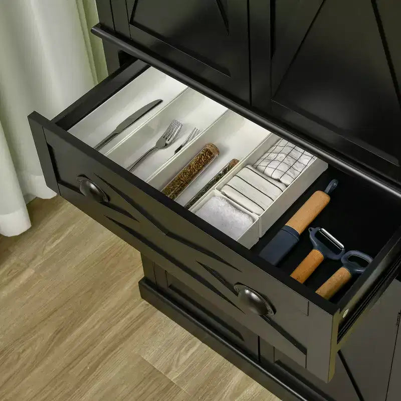 HOMCOM Meuble de Rangement sur Pied Moderne de Style Ferme, Armoire de Cuisine avec 4 Portes, 6 Niveaux, 1 Tiroir et 4 Étagères Réglables