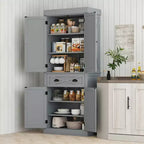 HOMCOM Meuble de Rangement sur Pied Moderne de Style Ferme, Armoire de Cuisine avec 4 Portes, 6 Niveaux, 1 Tiroir et 4 Étagères Réglables