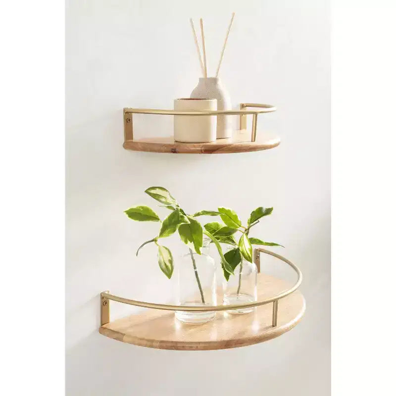 Étagère murale demi-cercle en bois Kate and Laurel Camryn, 2 pièces, naturel et or