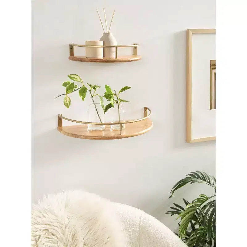 Étagère murale demi-cercle en bois Kate and Laurel Camryn, 2 pièces, naturel et or