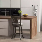 Tabouret de bar pivotant Costway 67 cm, hauteur comptoir, avec dossier incurvé et pieds en bois d'hévéa