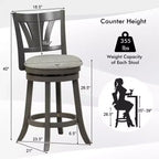 Tabouret de bar pivotant Costway 67 cm, hauteur comptoir, avec dossier incurvé et pieds en bois d'hévéa