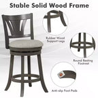Tabouret de bar pivotant Costway 67 cm, hauteur comptoir, avec dossier incurvé et pieds en bois d'hévéa