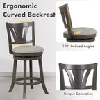 Tabouret de bar pivotant Costway 67 cm, hauteur comptoir, avec dossier incurvé et pieds en bois d'hévéa