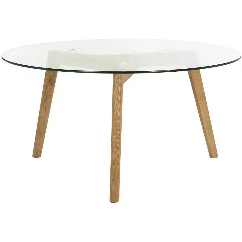 Table basse ronde en verre Marjoram - Transparent/Chêne - Safavieh