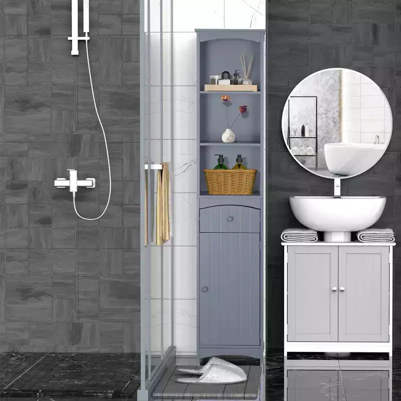 Meuble de salle de bain HOMCOM, colonne de salle de bain autoportante, meuble de rangement haut avec 3 étagères et tiroir