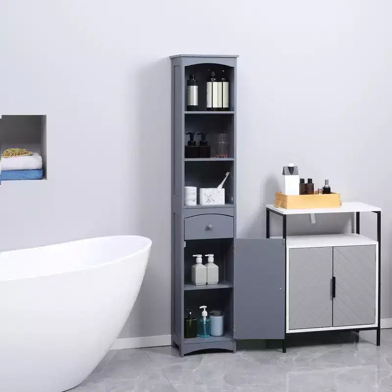 Meuble de salle de bain HOMCOM, colonne de salle de bain autoportante, meuble de rangement haut avec 3 étagères et tiroir