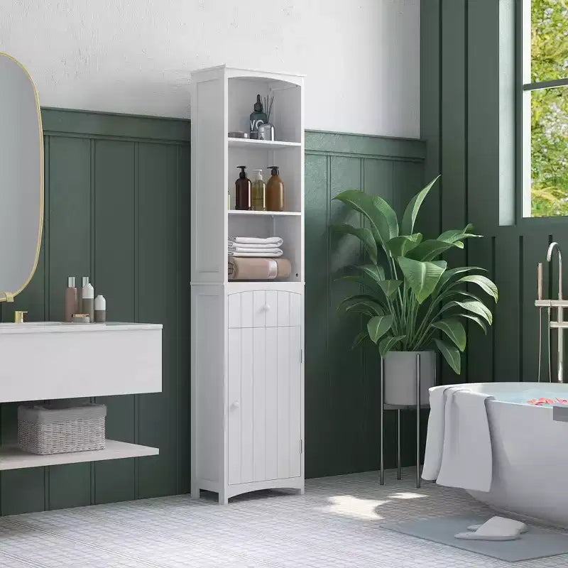 Meuble de salle de bain HOMCOM, colonne de salle de bain autoportante, meuble de rangement haut avec 3 étagères et tiroir