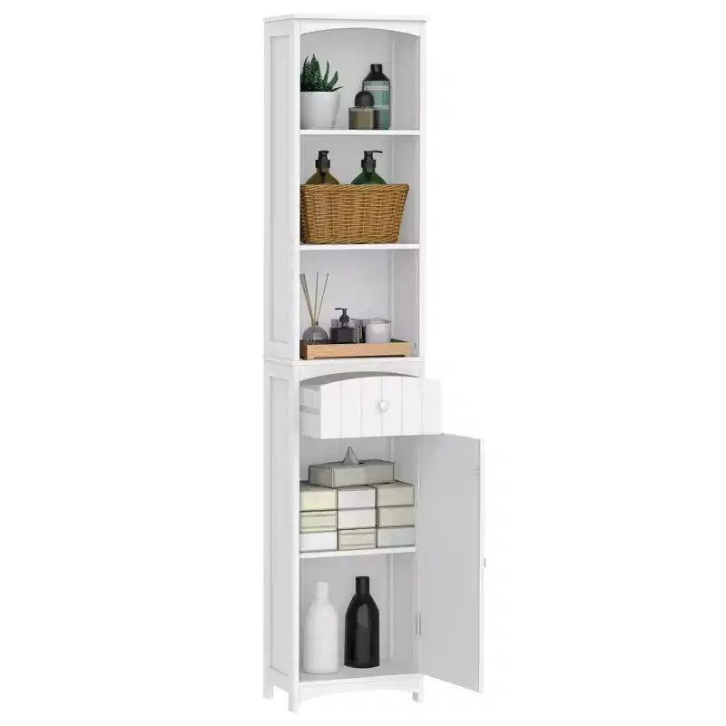 Meuble de salle de bain HOMCOM, colonne de salle de bain autoportante, meuble de rangement haut avec 3 étagères et tiroir