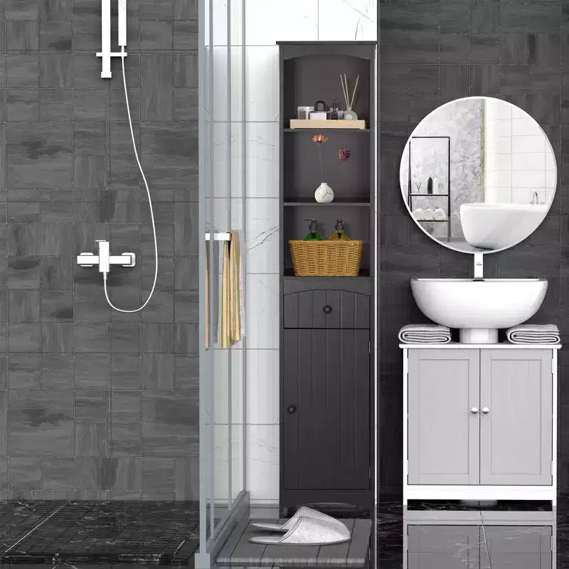 Meuble de salle de bain HOMCOM, colonne de salle de bain autoportante, meuble de rangement haut avec 3 étagères et tiroir