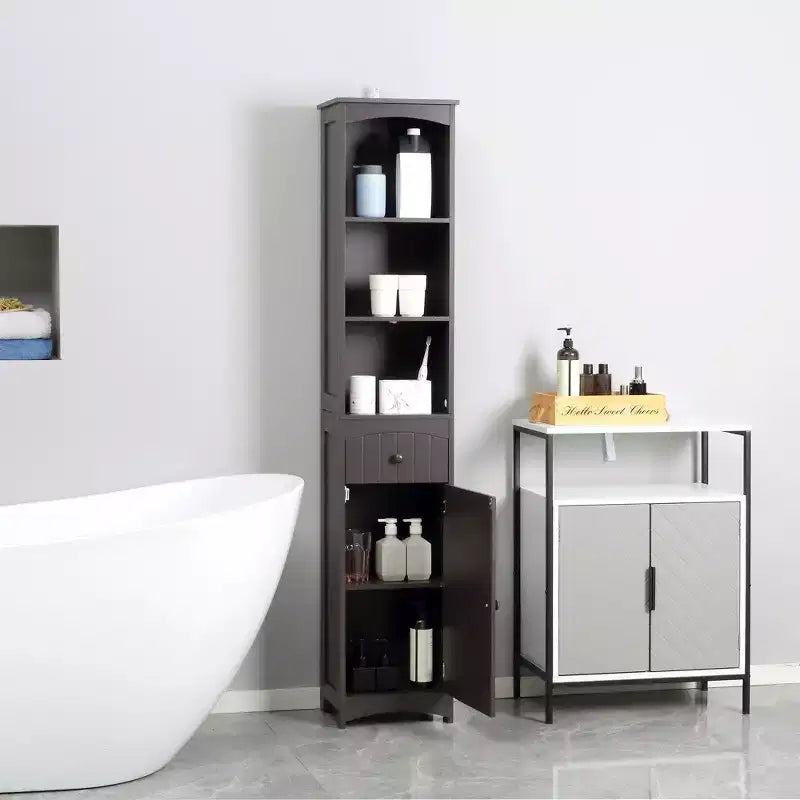 Meuble de salle de bain HOMCOM, colonne de salle de bain autoportante, meuble de rangement haut avec 3 étagères et tiroir