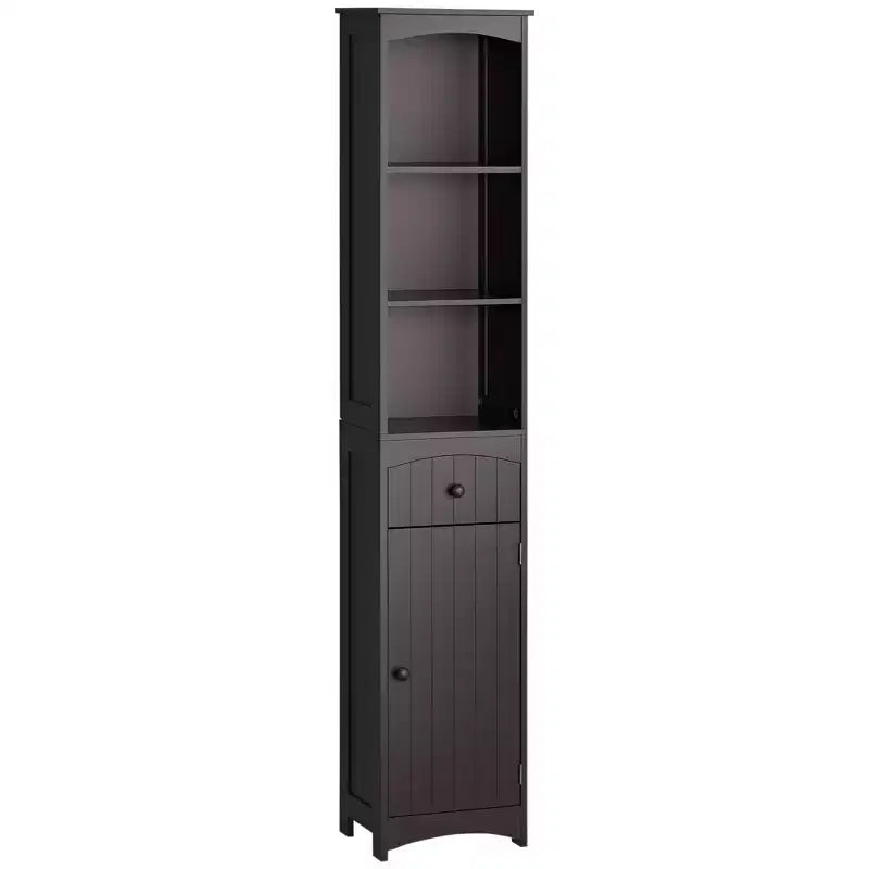 HOMCOM Bathroom Storage Cabinet, Free Standing Bath Storage Unit, Tall Linen Tower with 3-Tier Shelves and Drawer