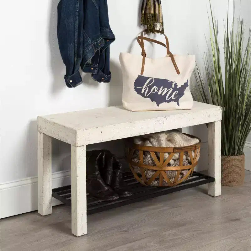Banc rectangulaire en bois Kate and Laurel Jeran, 36x14x20, Blanc