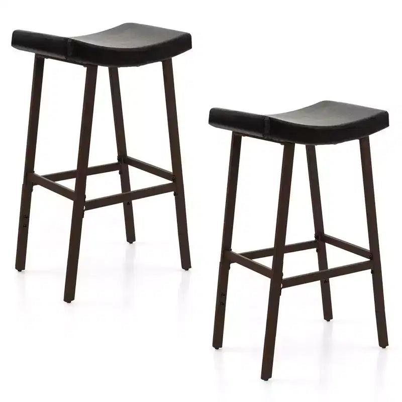 Costway Saddle Bar Stools Set of 2 Height Adjustable Upholstered Saddle Seat & Footrest