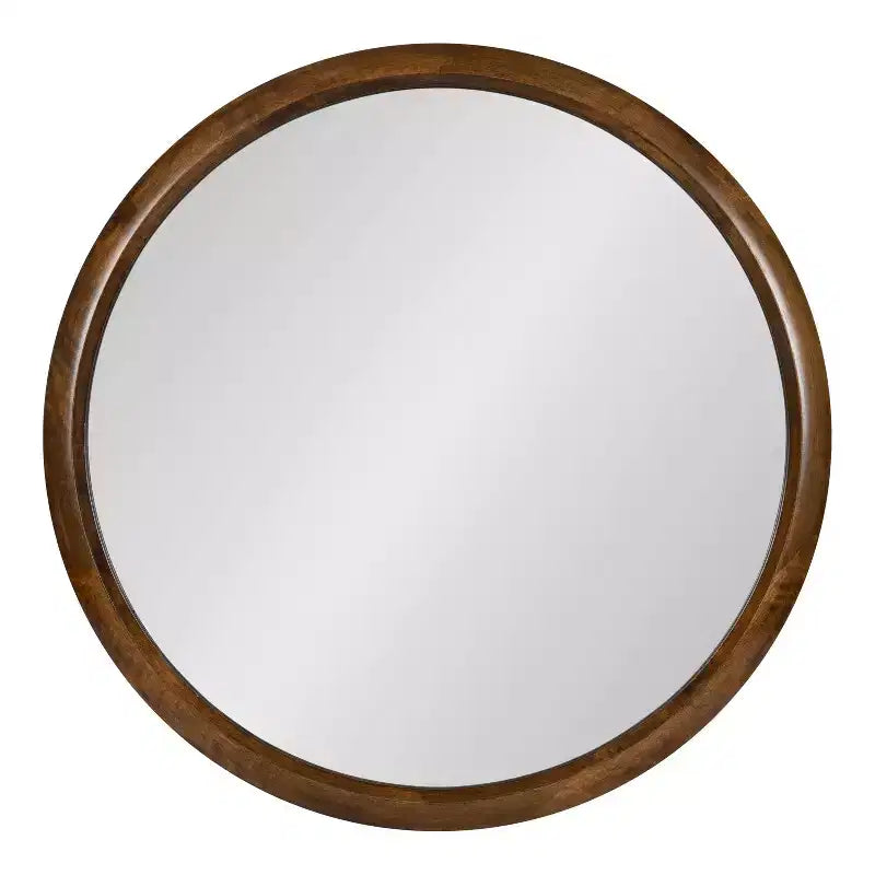 Miroir Mural Rond avec Cadre en Bois Kate and Laurel Pao, 71 cm de Diamètre, Noyer Brun
