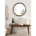 Miroir Mural Rond avec Cadre en Bois Kate and Laurel Pao, 71 cm de Diamètre, Noyer Brun