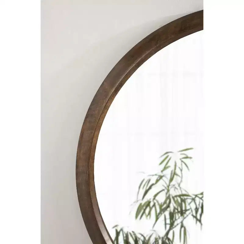 Miroir Mural Rond avec Cadre en Bois Kate and Laurel Pao, 71 cm de Diamètre, Noyer Brun