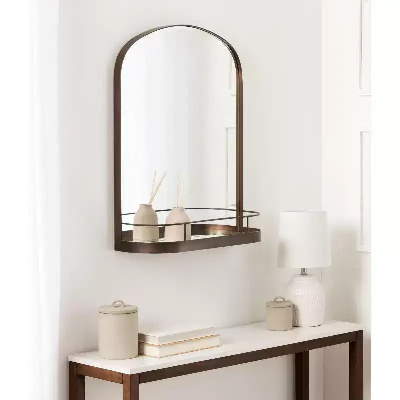 Miroir arqué encadré Kate and Laurel Peyson avec étagère, 18x24, bronze