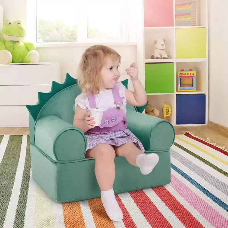 Costway Canapé Enfant Fauteuil en Mousse Rembourré Dinosaure Fauteuil Enfant Moelleux avec Housse Lavable