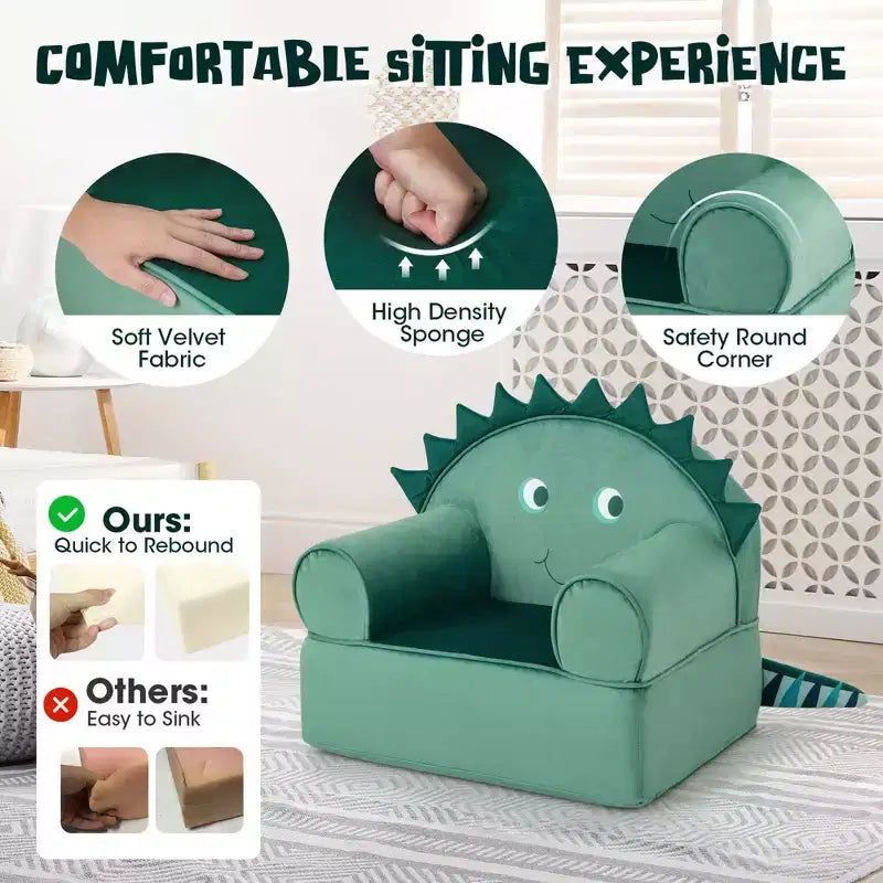 Costway Canapé Enfant Fauteuil en Mousse Rembourré Dinosaure Fauteuil Enfant Moelleux avec Housse Lavable