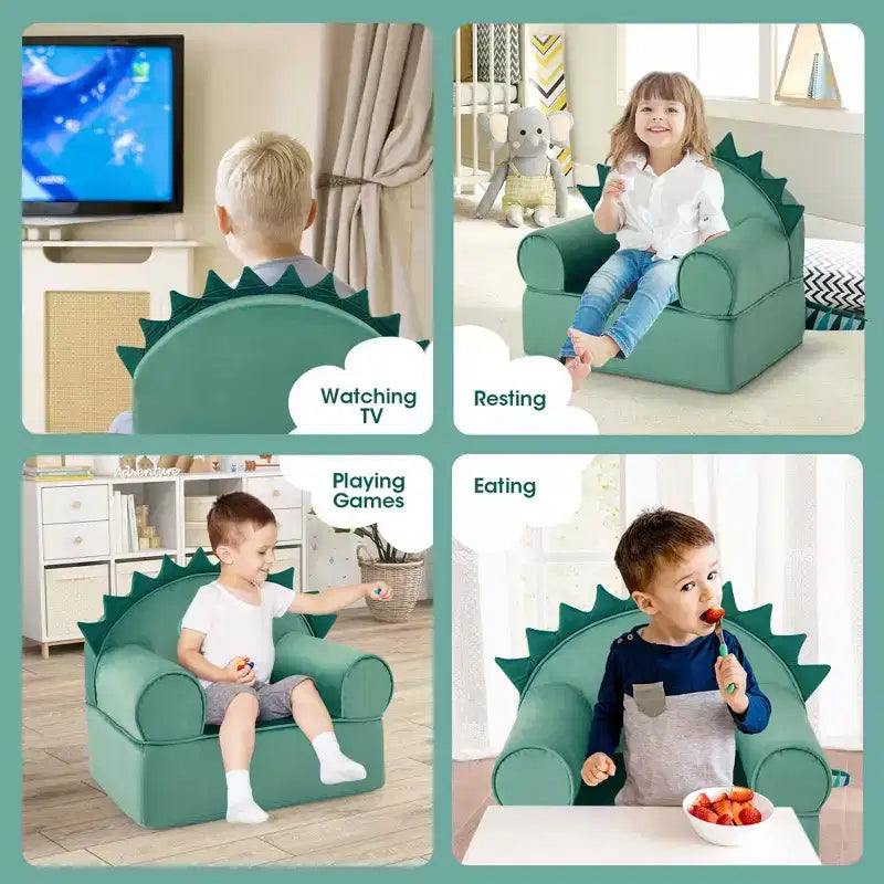 Costway Canapé Enfant Fauteuil en Mousse Rembourré Dinosaure Fauteuil Enfant Moelleux avec Housse Lavable