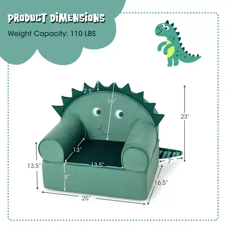 Costway Canapé Enfant Fauteuil en Mousse Rembourré Dinosaure Fauteuil Enfant Moelleux avec Housse Lavable