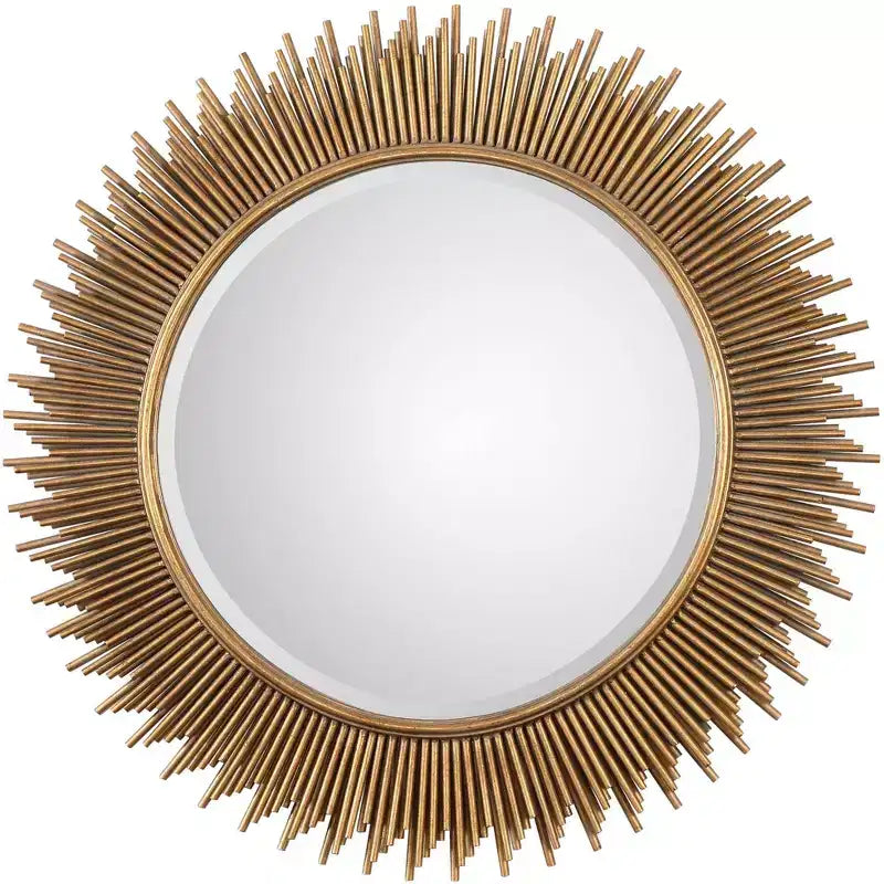 Uttermost Sunburst Vanity Decorative Wall Mirror Modern Beveled Antique Gold Leaf Iron Wood Frame 36 Wide for Bathroom Bedroom