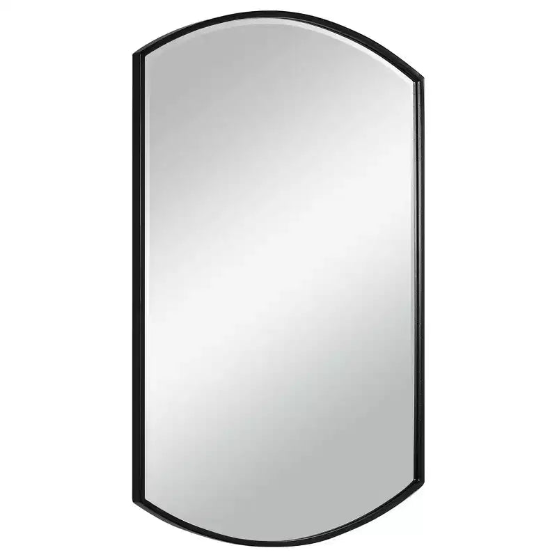 Miroir mural décoratif Uttermost Vanity avec cadre en fer noir satiné, biseauté et incurvé, de 61 cm de large, pour salle de bain, chambre à coucher ou salon