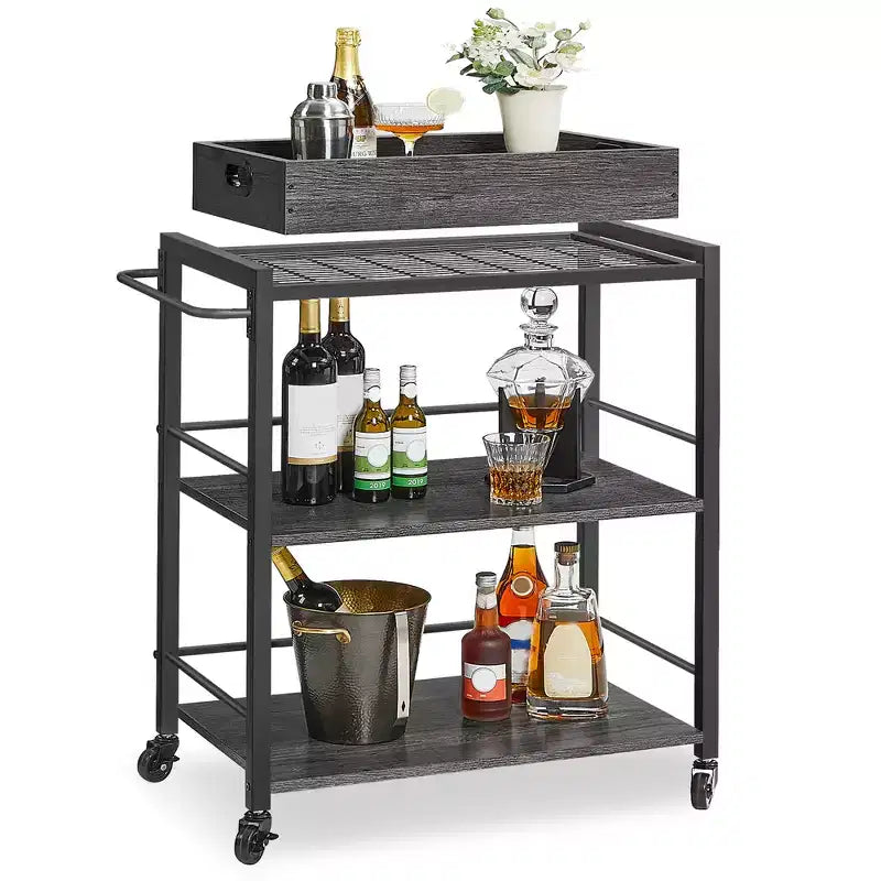 Chariot de service de cuisine avec plateau amovible, chariot utilitaire de cuisine à 3 niveaux sur roulettes avec rangement, avec freins, pieds de nivellement