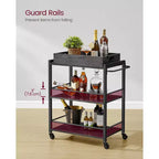 Chariot de service de cuisine avec plateau amovible, chariot utilitaire de cuisine à 3 niveaux sur roulettes avec rangement, avec freins, pieds de nivellement