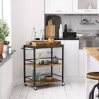 Chariot de service de cuisine avec plateau amovible, chariot utilitaire de cuisine à 3 niveaux sur roulettes avec rangement, avec freins, pieds de nivellement