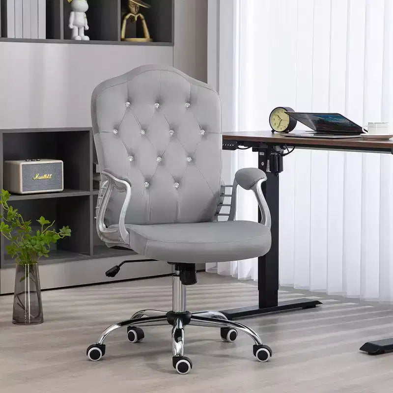 Chaise de bureau Vinsetto, chaise d'ordinateur en velours, chaise de bureau capitonnée avec roulettes pivotantes, hauteur réglable et fonction d'inclinaison