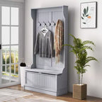 Meuble d'entrée 3-en-1 HOMCOM avec banc de rangement et porte-manteaux, 5 doubles crochets en acier et dispositif anti-basculement pour l'entrée
