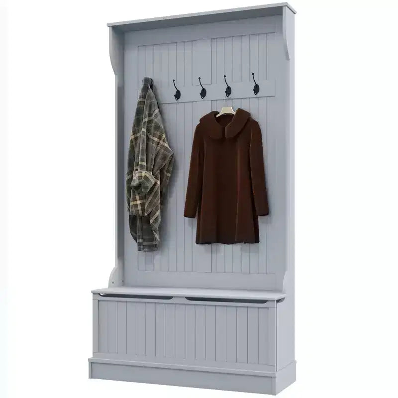 Meuble d'entrée 3-en-1 HOMCOM avec banc de rangement et porte-manteaux, 5 doubles crochets en acier et dispositif anti-basculement pour l'entrée