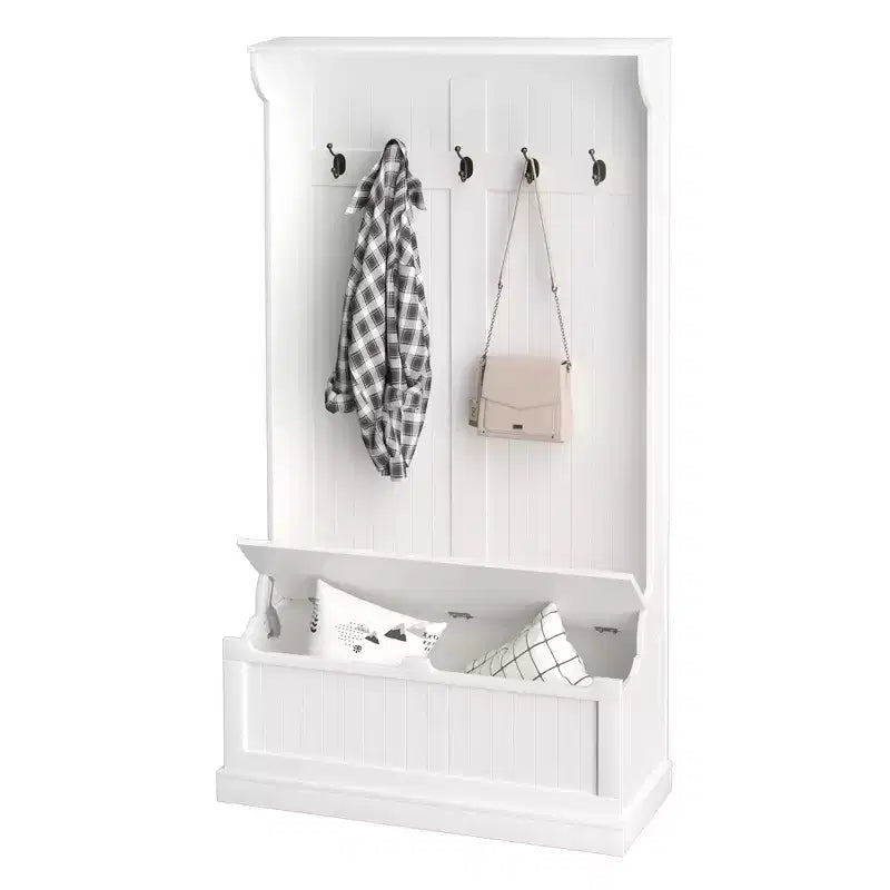 Meuble d'entrée 3-en-1 HOMCOM avec banc de rangement et porte-manteaux, 5 doubles crochets en acier et dispositif anti-basculement pour l'entrée