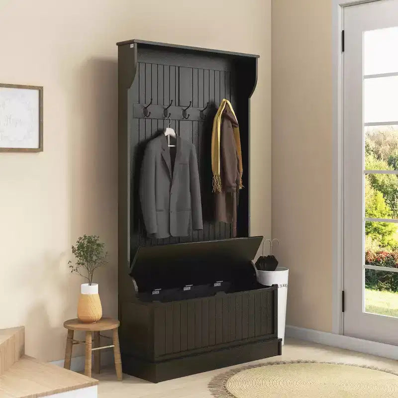 Meuble d'entrée 3-en-1 HOMCOM avec banc de rangement et porte-manteaux, 5 doubles crochets en acier et dispositif anti-basculement pour l'entrée