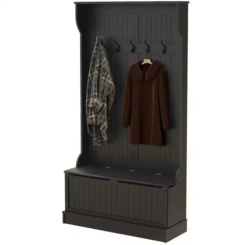 Meuble d'entrée 3-en-1 HOMCOM avec banc de rangement et porte-manteaux, 5 doubles crochets en acier et dispositif anti-basculement pour l'entrée