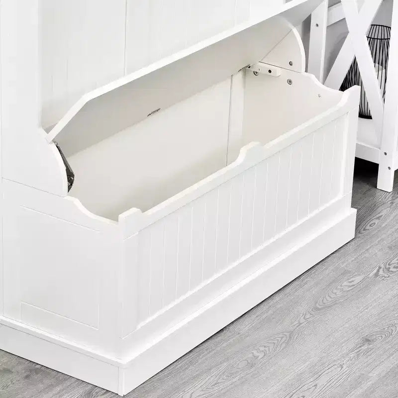 Meuble d'entrée 3-en-1 HOMCOM avec banc de rangement et porte-manteaux, 5 doubles crochets en acier et dispositif anti-basculement pour l'entrée