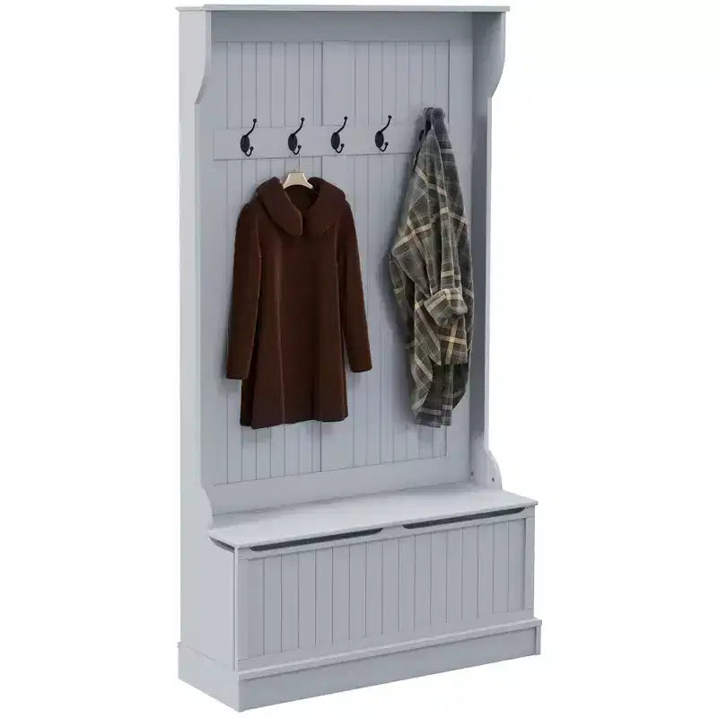 Meuble d'entrée 3-en-1 HOMCOM avec banc de rangement et porte-manteaux, 5 doubles crochets en acier et dispositif anti-basculement pour l'entrée