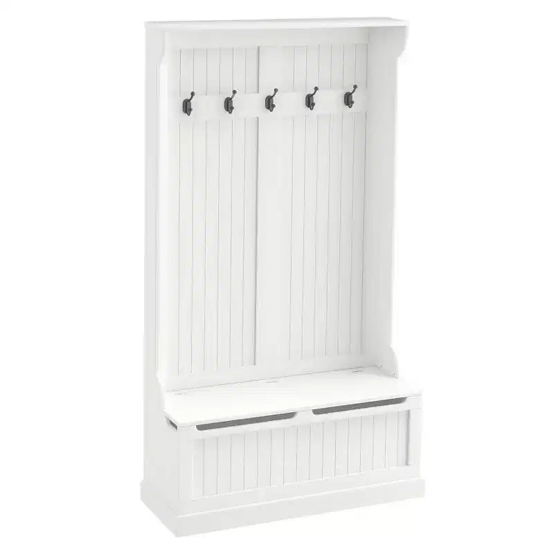Meuble d'entrée 3-en-1 HOMCOM avec banc de rangement et porte-manteaux, 5 doubles crochets en acier et dispositif anti-basculement pour l'entrée