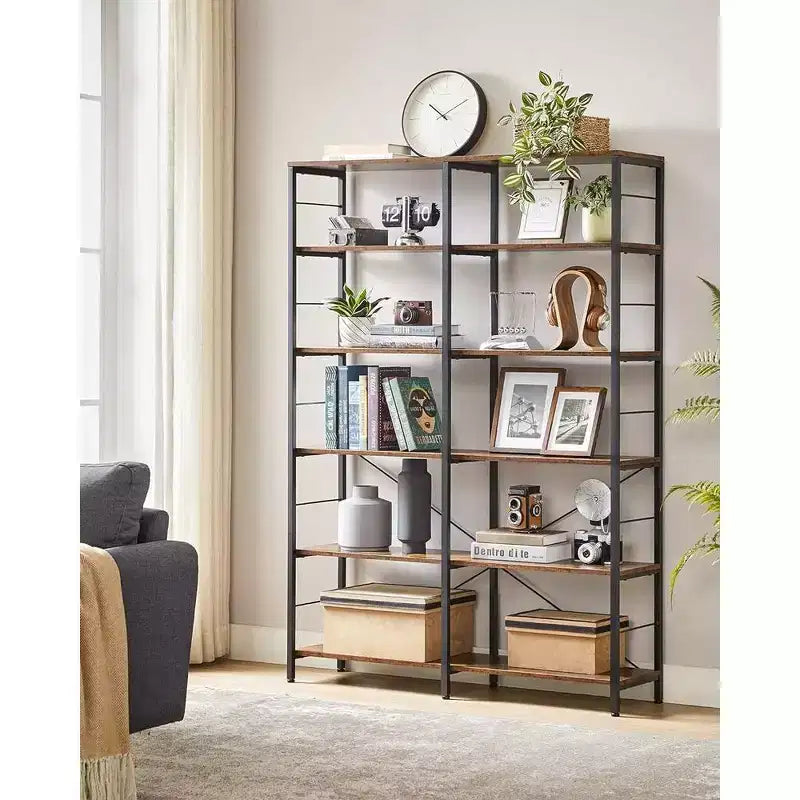 Étagère haute à 6 niveaux VASAGLE, bibliothèque, grande étagère métallique, 30 x 120 x 172,5 cm, marron rustique et noir