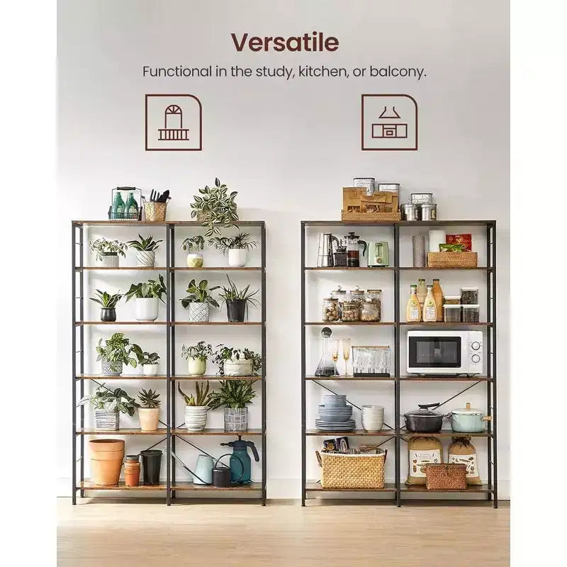 Étagère haute à 6 niveaux VASAGLE, bibliothèque, grande étagère métallique, 30 x 120 x 172,5 cm, marron rustique et noir