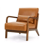 Fauteuil d'appoint Mid-Century Modern en similicuir avec cadre en bois d'hévéa couleur noyer - Glitzhome