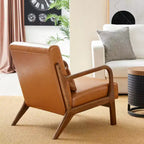 Fauteuil d'appoint Mid-Century Modern en similicuir avec cadre en bois d'hévéa couleur noyer - Glitzhome