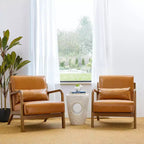 Fauteuil d'appoint Mid-Century Modern en similicuir avec cadre en bois d'hévéa couleur noyer - Glitzhome