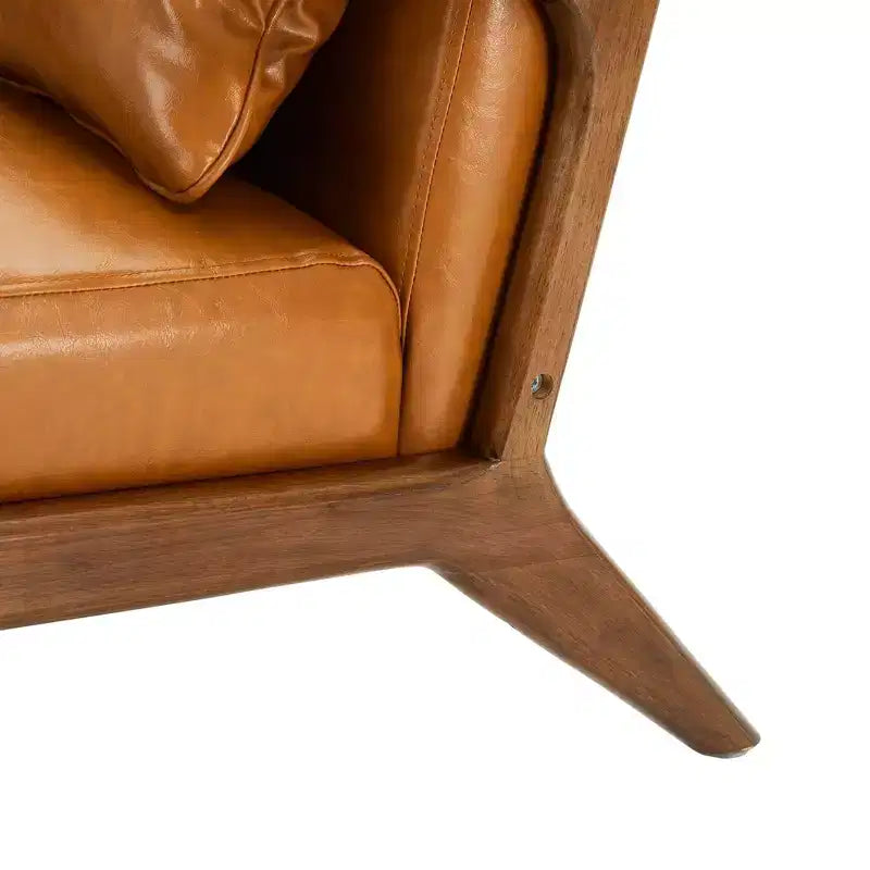 Fauteuil d'appoint Mid-Century Modern en similicuir avec cadre en bois d'hévéa couleur noyer - Glitzhome