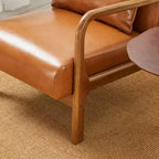 Fauteuil d'appoint Mid-Century Modern en similicuir avec cadre en bois d'hévéa couleur noyer - Glitzhome